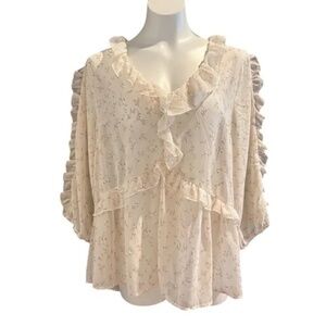 Zenobia 1X Cream Sheer Ruffle Chiffon Top